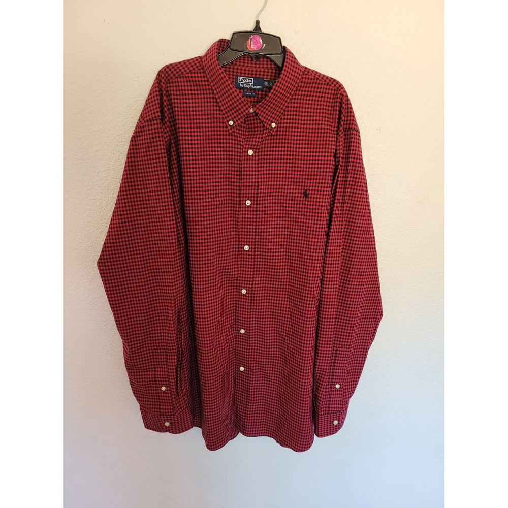 Polo Ralph Lauren XXL Mens Red Black Gingham Check Button Down Classic Shirt #25